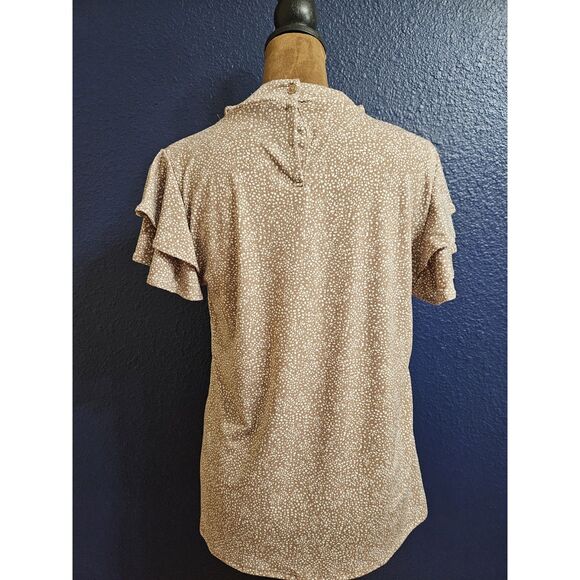 Adrianna Papell Women’s Ruffle Sleeve Blouse – Taupe Polka Dot Print, Size Small - Picture 2 of 2